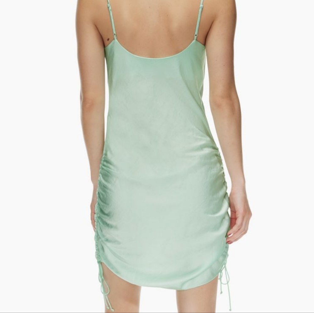 Wilfred Only Ruched Mini Slip Dress Cowl Neck Satin Side Drawstring Mint Sz M - Picture 3 of 13